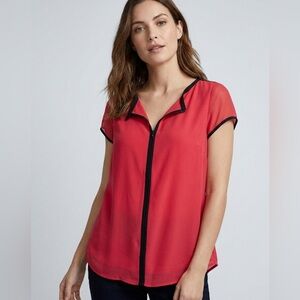 NWT! Worthington Bright Pink W/Black Trim Blouse, Sz Large W/Button Closure